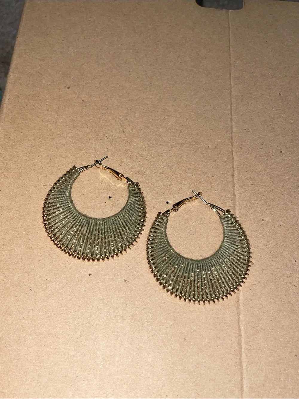 Free People Olive Green Thread-Wrapped Gold-Tone Hoop Earrings